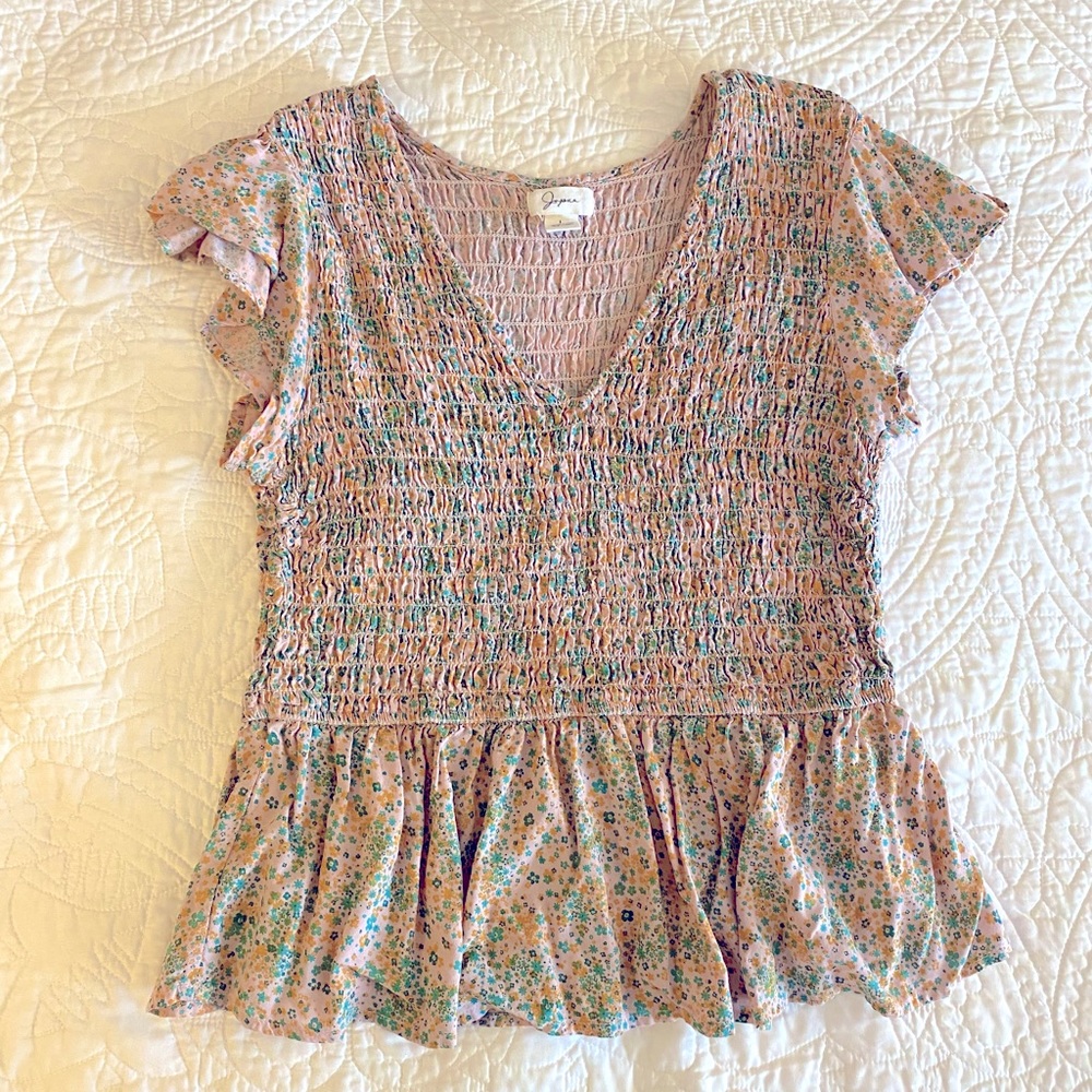 Pink Floral Smocked Blouse